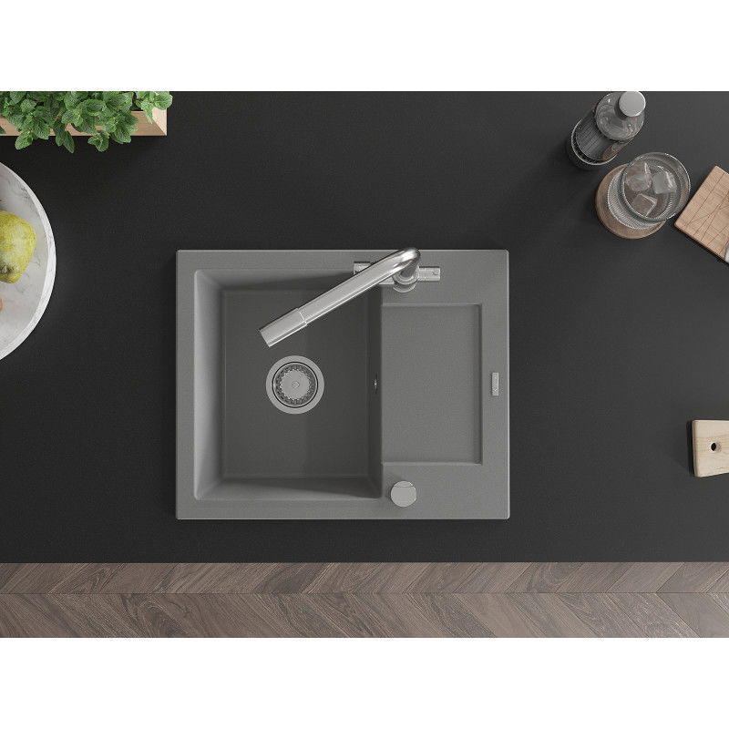 Mexen Enzo zlewozmywak granitowy 1-komorowy z ociekaczem i baterią kuchenną Duero, szary - 6506-71-671600-00