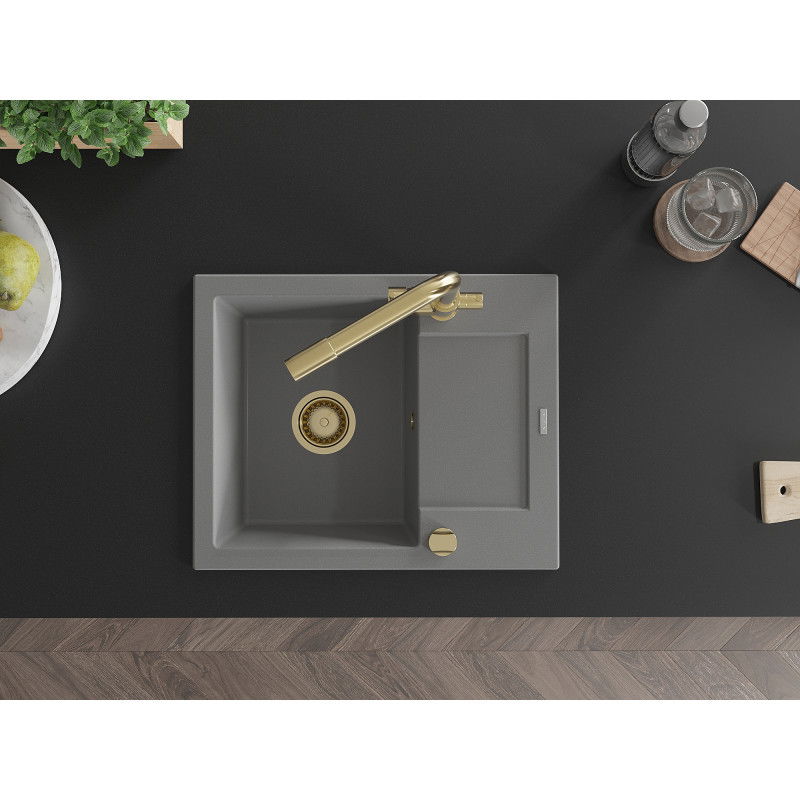 Mexen Enzo zlewozmywak granitowy 1-komorowy z ociekaczem i baterią kuchenną Duero, szary - 6506-71-671600-50