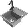 Mexen Enzo zlewozmywak granitowy 1-komorowy z ociekaczem i baterią kuchenną Duero, szary - 6506-71-671600-70