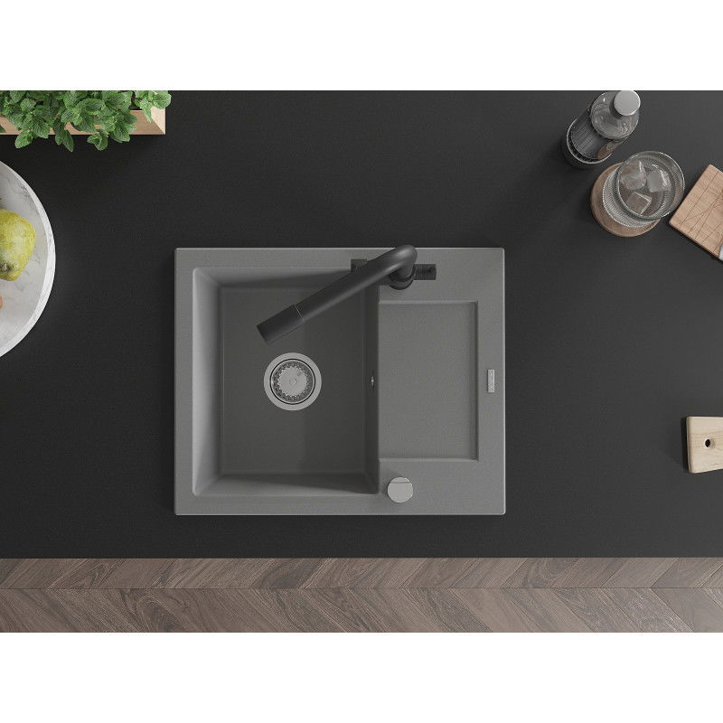 Mexen Enzo zlewozmywak granitowy 1-komorowy z ociekaczem i baterią kuchenną Duero, szary - 6506-71-671600-70