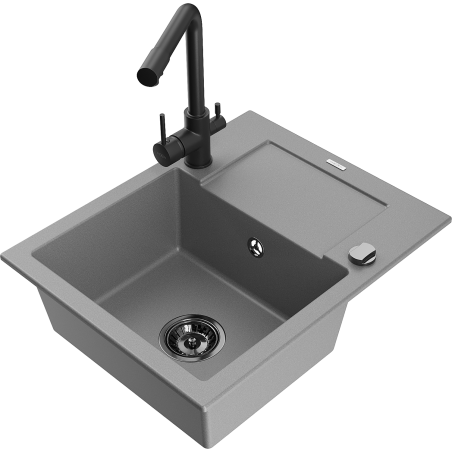 Mexen Enzo zlewozmywak granitowy 1-komorowy z ociekaczem i baterią kuchenną Duero, szary - 6506-71-671600-70-B