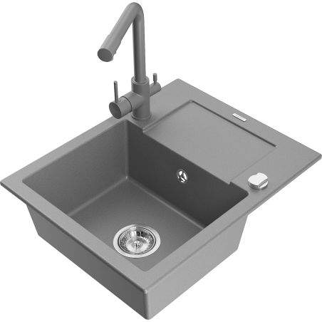 Mexen Enzo zlewozmywak granitowy 1-komorowy z ociekaczem i baterią kuchenną Duero, szary - 6506-71-671600-71