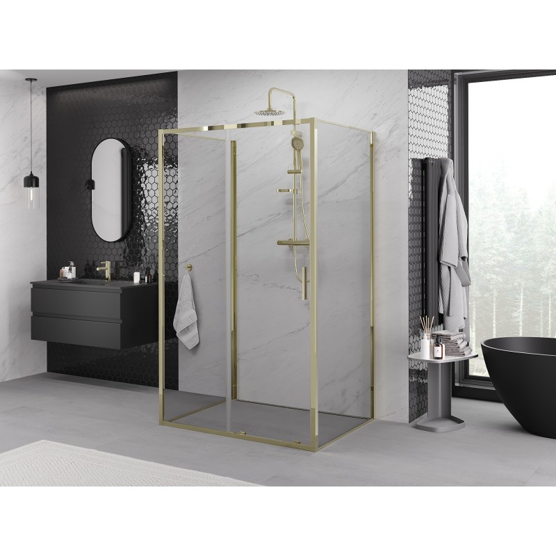 Mexen Exo-3S kabina prysznicowa 3-ścienna rozsuwana 145 x 80 cm, transparent, złota - 8151-145-080-50-00-3S