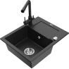 Mexen Enzo zlewozmywak granitowy 1-komorowy z ociekaczem i baterią kuchenną Duero, czarny/srebrny metalik - 6506-73-671600-70