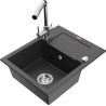 Mexen Enzo zlewozmywak granitowy 1-komorowy z ociekaczem i baterią kuchenną Duero, czarny nakrapiany - 6506-76-671600-00