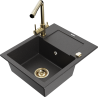 Mexen Enzo zlewozmywak granitowy 1-komorowy z ociekaczem i baterią kuchenną Duero, czarny nakrapiany - 6506-76-671600-50