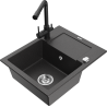 Mexen Enzo zlewozmywak granitowy 1-komorowy z ociekaczem i baterią kuchenną Duero, czarny nakrapiany - 6506-76-671600-70