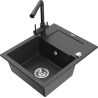 Mexen Enzo zlewozmywak granitowy 1-komorowy z ociekaczem i baterią kuchenną Duero, czarny nakrapiany - 6506-76-671600-76