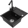 Mexen Enzo zlewozmywak granitowy 1-komorowy z ociekaczem i baterią kuchenną Duero, czarny - 6506-77-671600-70