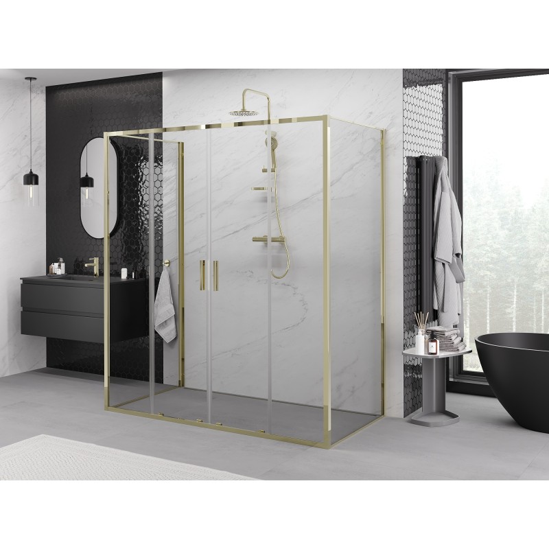 Mexen Exo-3S kabina prysznicowa 3-ścienna rozsuwana 180 x 75 cm, transparent, złota - 8152-180-075-50-00-3S