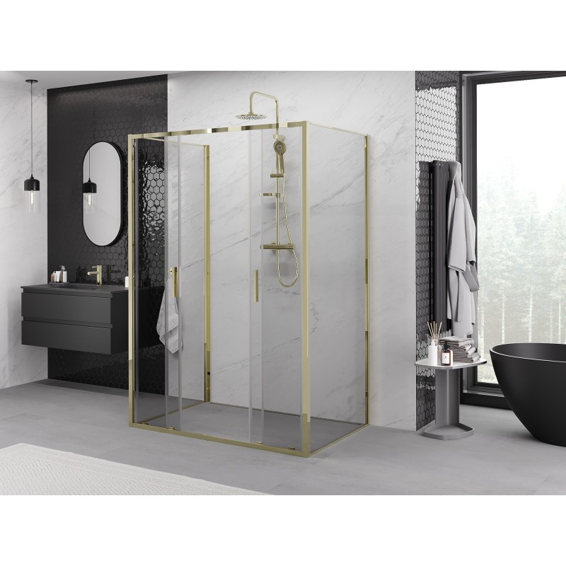 Mexen Exo-3S kabina prysznicowa 3-ścienna rozsuwana 150 x 80 cm, transparent, złota - 8152-150-080-50-00-3S