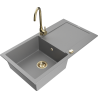 Mexen Leo zlewozmywak granitowy 1-komorowy z ociekaczem i baterią kuchenną Telma, szary - 6501-71-670200-50