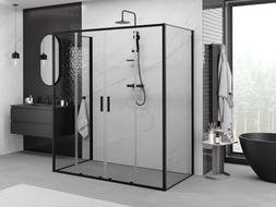 Mexen Exo-S Duo 3S kabina prysznicowa 3-ścienna rozsuwana 180 x 90 cm, transparent, czarna - 8152-180-090-70-00-3S