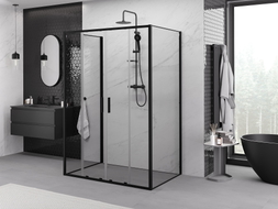 Mexen Exo-S Duo 3S kabina prysznicowa 3-ścienna rozsuwana 130 x 95 cm, transparent, czarna - 8152-130-095-70-00-3S