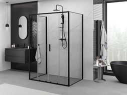 Mexen Exo-S Duo 3S kabina prysznicowa 3-ścienna rozsuwana 130 x 100 cm, transparent, czarna - 8152-130-100-70-00-3S