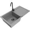 Mexen Leo zlewozmywak granitowy 1-komorowy z ociekaczem i baterią kuchenną Telma, szary - 6501-71-670200-70-B