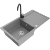 Mexen Leo zlewozmywak granitowy 1-komorowy z ociekaczem i baterią kuchenną Telma, szary - 6501-71-670200-70