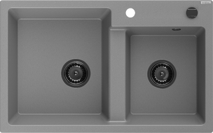 Mexen Tomas zlewozmywak granitowy 2-komorowy 800 x 500 mm, szary, syfon czarny - 6516802000-71-B