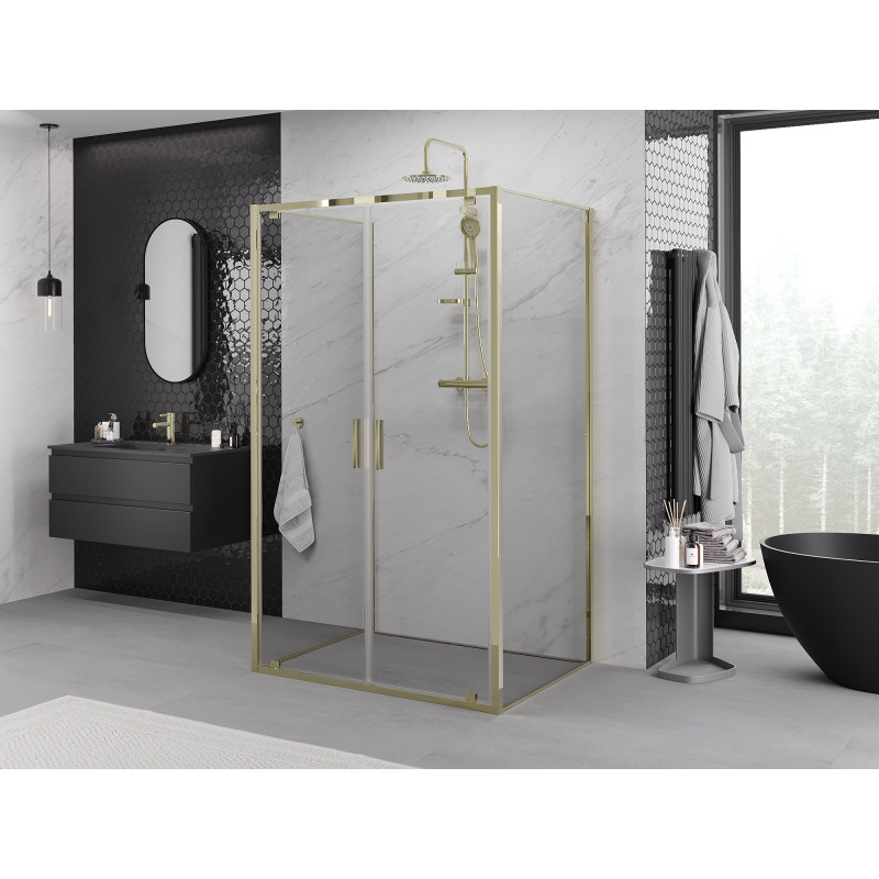 Mexen Exo-BR Duo 3S kabina prysznicowa 3-ścienna uchylna 70 x 75 cm, transparent, złota - 8182-070-075-50-00-3S