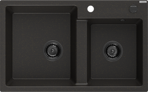 Mexen Tomas zlewozmywak granitowy 2-komorowy 800 x 500 mm, czarny/złoty metalik, syfon czarny - 6516802000-75-B