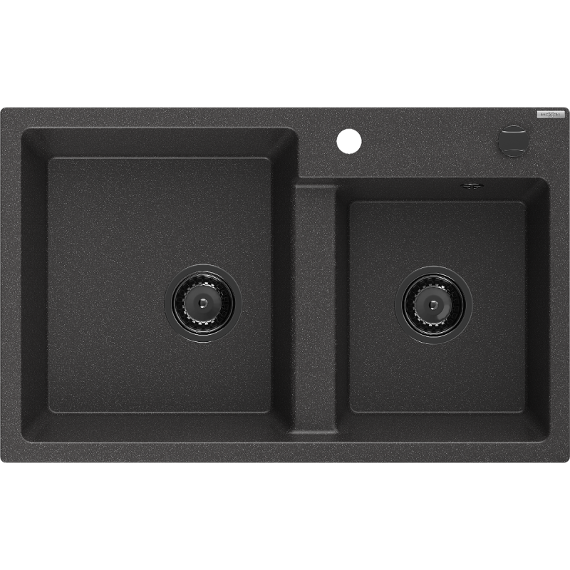 Mexen Tomas zlewozmywak granitowy 2-komorowy 800 x 500 mm, czarny nakrapiany, syfon czarny - 6516802000-76-B