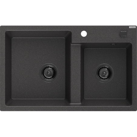 Mexen Tomas zlewozmywak granitowy 2-komorowy 800 x 500 mm, czarny nakrapiany, syfon czarny - 6516802000-76-B