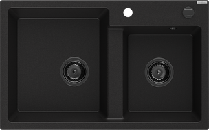 Mexen Tomas zlewozmywak granitowy 2-komorowy 800 x 500 mm, czarny, syfon czarny - 6516802000-77-B
