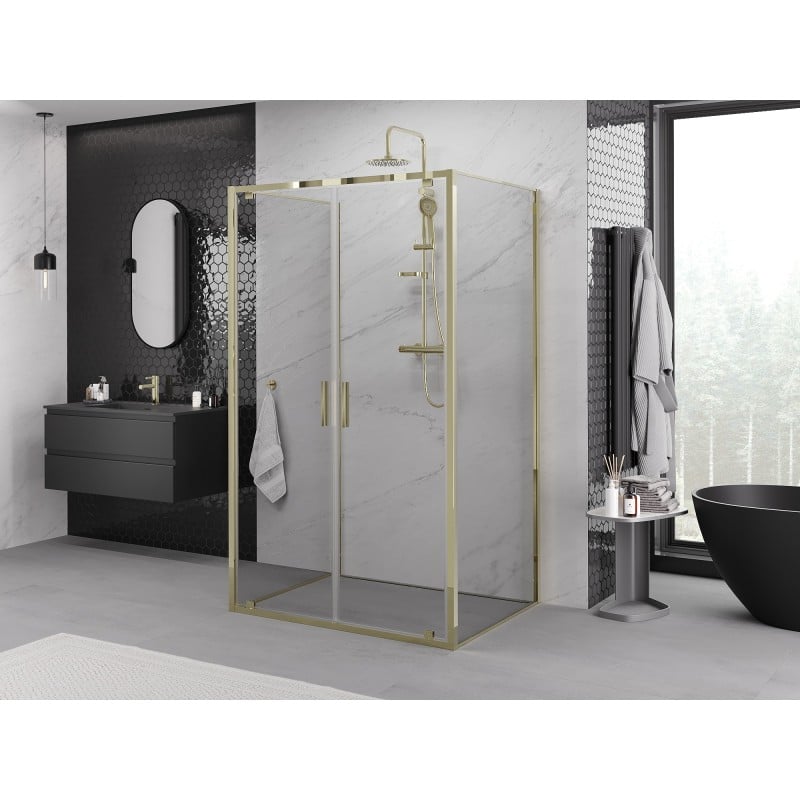 Mexen Exo-3S kabina prysznicowa 3-ścienna uchylna 110 x 95 cm, transparent, złota - 8182-110-095-50-00-3S