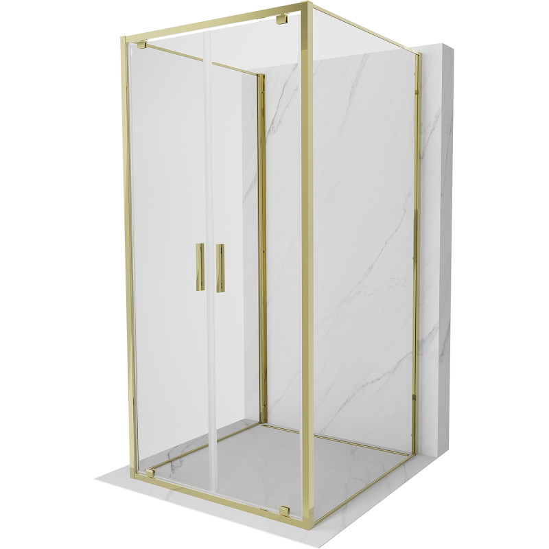 Mexen Exo-BR Duo 3S kabina prysznicowa 3-ścienna uchylna 110 x 110 cm, transparent, złota - 8182-110-110-50-00-3S