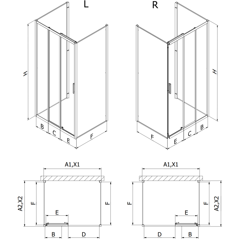 Mexen Exo-3S kabina prysznicowa 3-ścienna rozsuwana 85 x 95 cm, transparent, chrom - 8153-085-095-01-00-3S