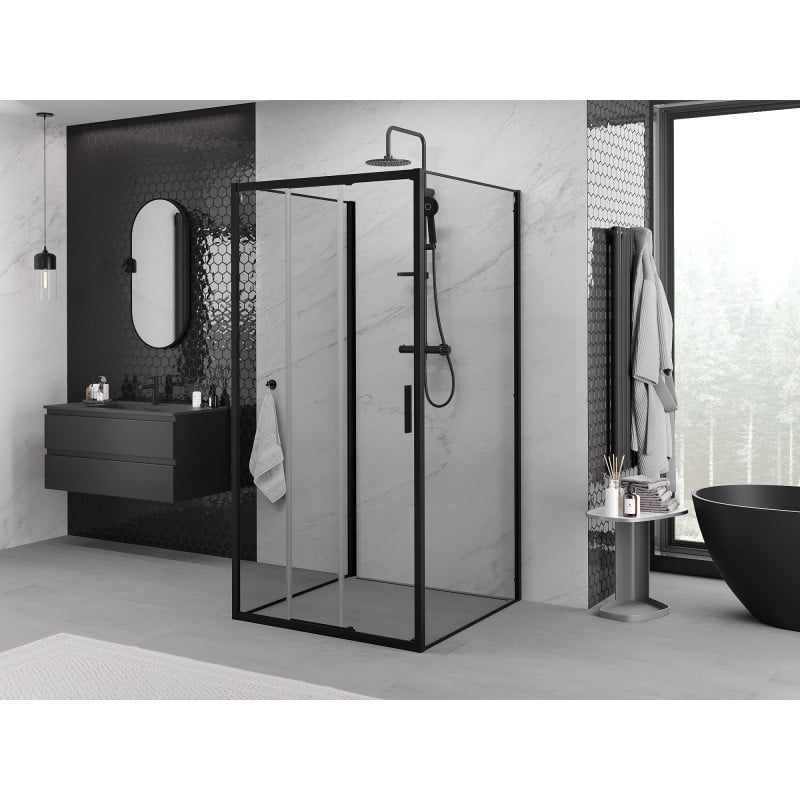Mexen Exo-3S kabina prysznicowa 3-ścienna rozsuwana 95 x 95 cm, transparent, czarna - 8153-095-095-70-00-3S