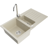 Mexen Matias zlewozmywak granitowy 1,5-komorowy z ociekaczem i baterią kuchenną Telma, beżowy - 6502-69-670200-00