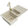 Mexen Matias zlewozmywak granitowy 1,5-komorowy z ociekaczem i baterią kuchenną Telma, beżowy - 6502-69-670200-50