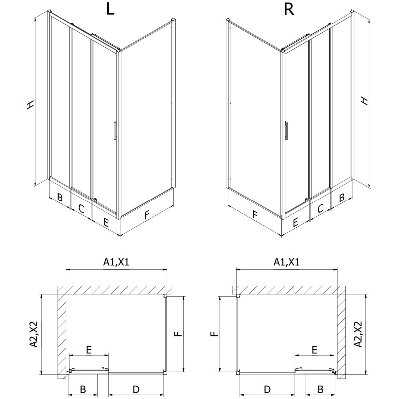 Mexen Exo-3S kabina prysznicowa rozsuwana 80 x 70 cm, transparent, czarna - 8153-080-070-70-00