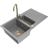 Mexen Matias zlewozmywak granitowy 1,5-komorowy z ociekaczem i baterią kuchenną Telma, szary - 6502-71-670200-50