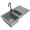 Mexen Matias zlewozmywak granitowy 1,5-komorowy z ociekaczem i baterią kuchenną Telma, szary - 6502-71-670200-70