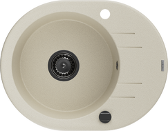 Mexen Kevin zlewozmywak granitowy 1-komorowy z ociekaczem 586 x 458 mm, beżowy, syfon czarny - 6517581005-69-B