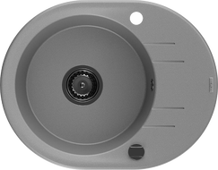 Mexen Kevin zlewozmywak granitowy 1-komorowy z ociekaczem 586 x 458 mm, szary, syfon czarny - 6517581005-71-B