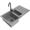 Mexen Matias zlewozmywak granitowy 1,5-komorowy z ociekaczem i baterią kuchenną Telma, szary - 6502-71-670200-70-B