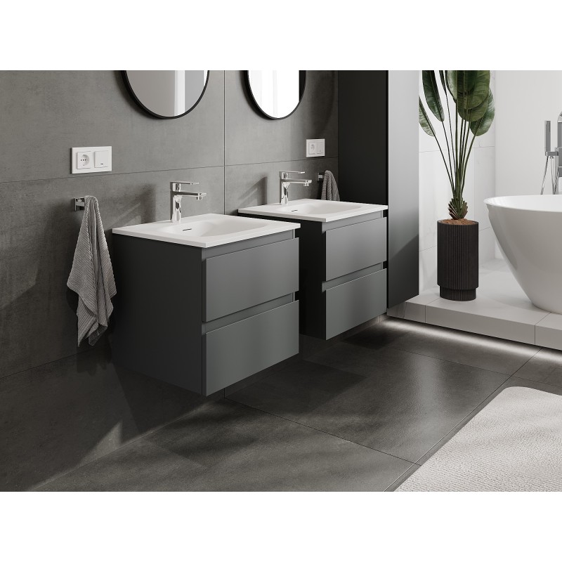 Mexen Orio szafka łazienkowa 50 cm z umywalką Vela, 2 szuflady, grafit mat/biała mat - 91A10-05047-2-BFF66-W23M01