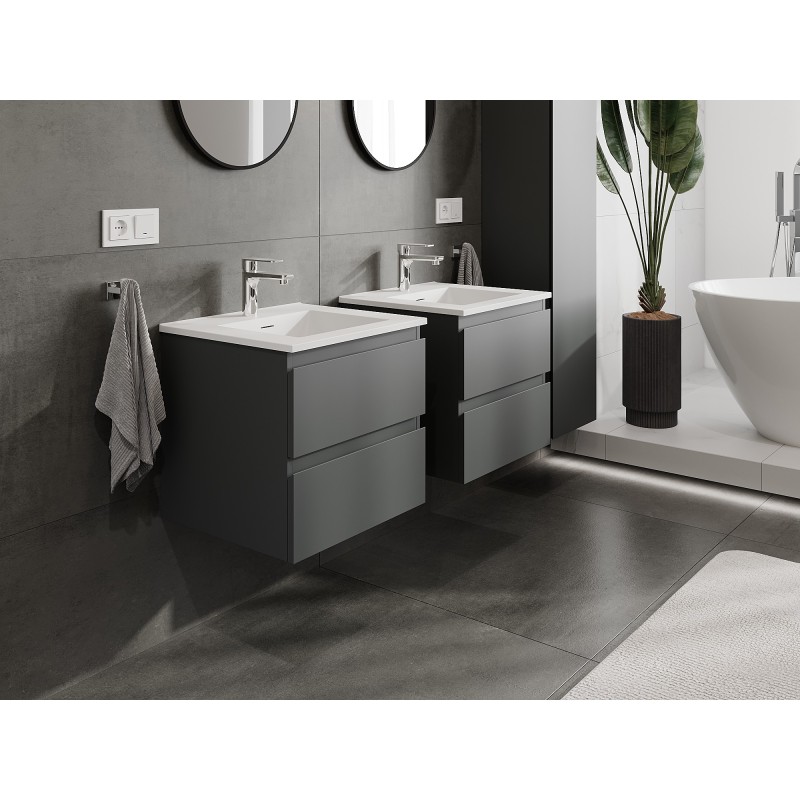 Mexen Orio szafka łazienkowa 50 cm z umywalką Otis, 2 szuflady, grafit mat/biała mat - 91A10-05047-2-BFF66-W18M01