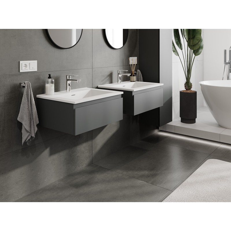 Mexen Orio szafka łazienkowa 60 cm z umywalką Otis, 1 szuflada, grafit mat/biała mat - 91A10-06023-1-BF66-W18M01