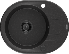 Mexen Kevin zlewozmywak granitowy 1-komorowy z ociekaczem 586 x 458 mm, czarny/srebrny metalik, syfon czarny - 6517581005-73-B