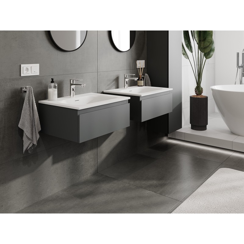 Mexen Orio szafka łazienkowa 60 cm z umywalką Vela, 1 szuflada, grafit mat/biała mat - 91A10-06023-1-BF66-W23M01
