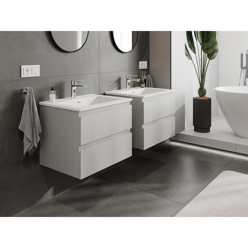 Mexen Orio szafka łazienkowa 60 cm z umywalką Otis, 2 szuflady, szara mat/biała mat - 91A10-06047-2-BFF62-W18M01