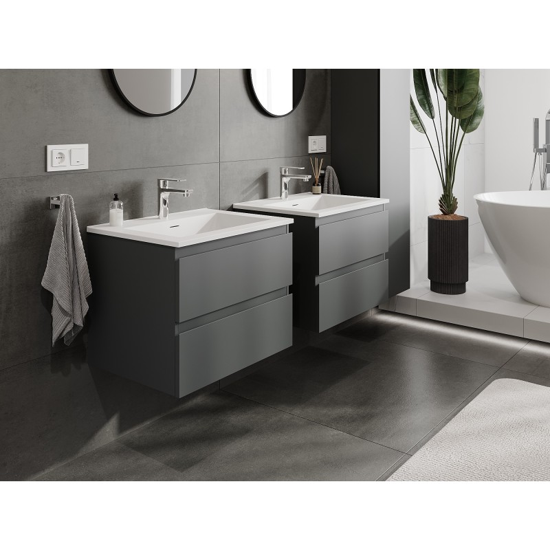Mexen Orio szafka łazienkowa 60 cm z umywalką Otis, 2 szuflady, grafit mat/biała mat - 91A10-06047-2-BFF66-W18M01