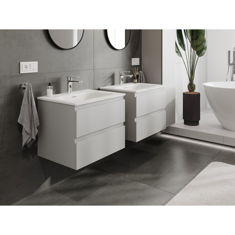 Mexen Orio szafka łazienkowa 60 cm z umywalką Vela, 2 szuflady, szara mat/biała mat - 91A10-06047-2-BFF62-W23M01