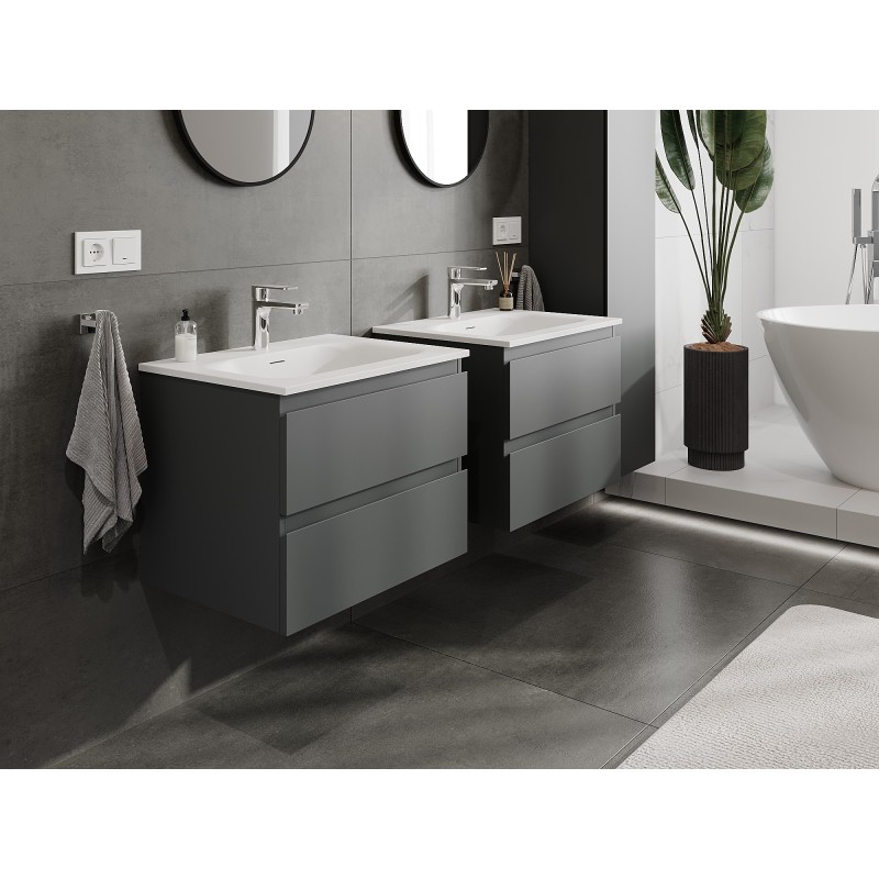 Mexen Orio szafka łazienkowa 60 cm z umywalką Vela, 2 szuflady, grafit mat/biała mat - 91A10-06047-2-BFF66-W23M01