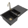 Mexen Matias zlewozmywak granitowy 1,5-komorowy z ociekaczem i baterią kuchenną Telma, czarny/srebrny - 6502-73-670200-50