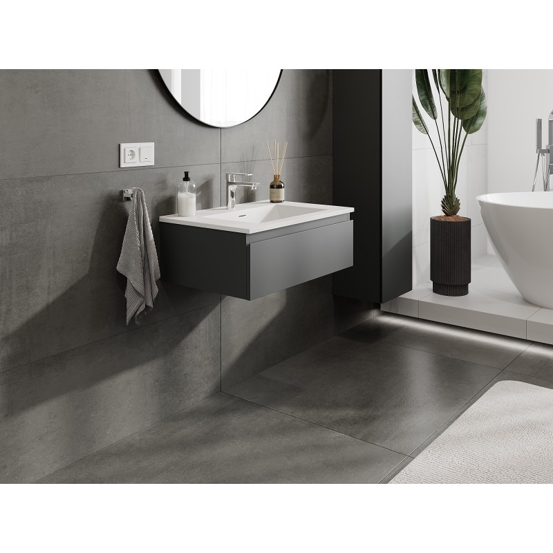 Mexen Orio szafka łazienkowa 70 cm z umywalką Otis, 1 szuflada, grafit mat/biała mat - 91A10-07023-1-BF66-W18M01